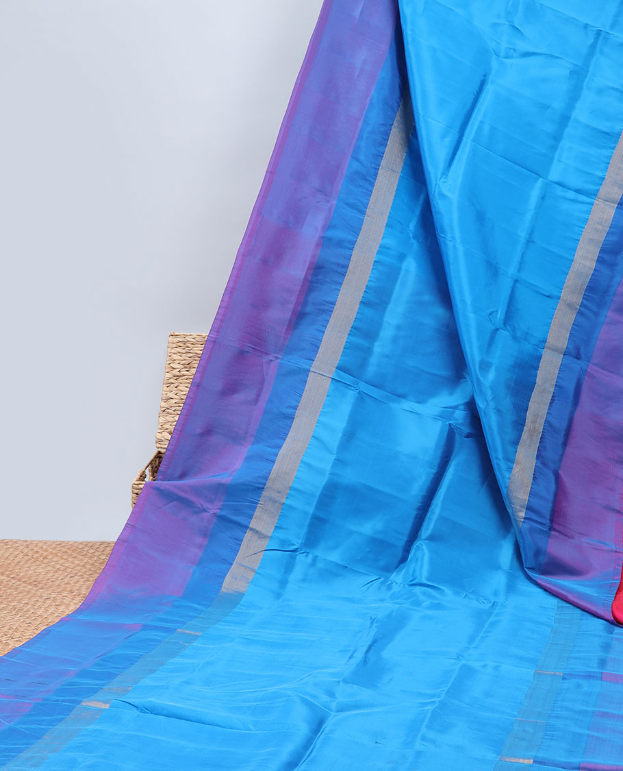 Blue plain design uppada saree, contrast plain border & plain design pallu