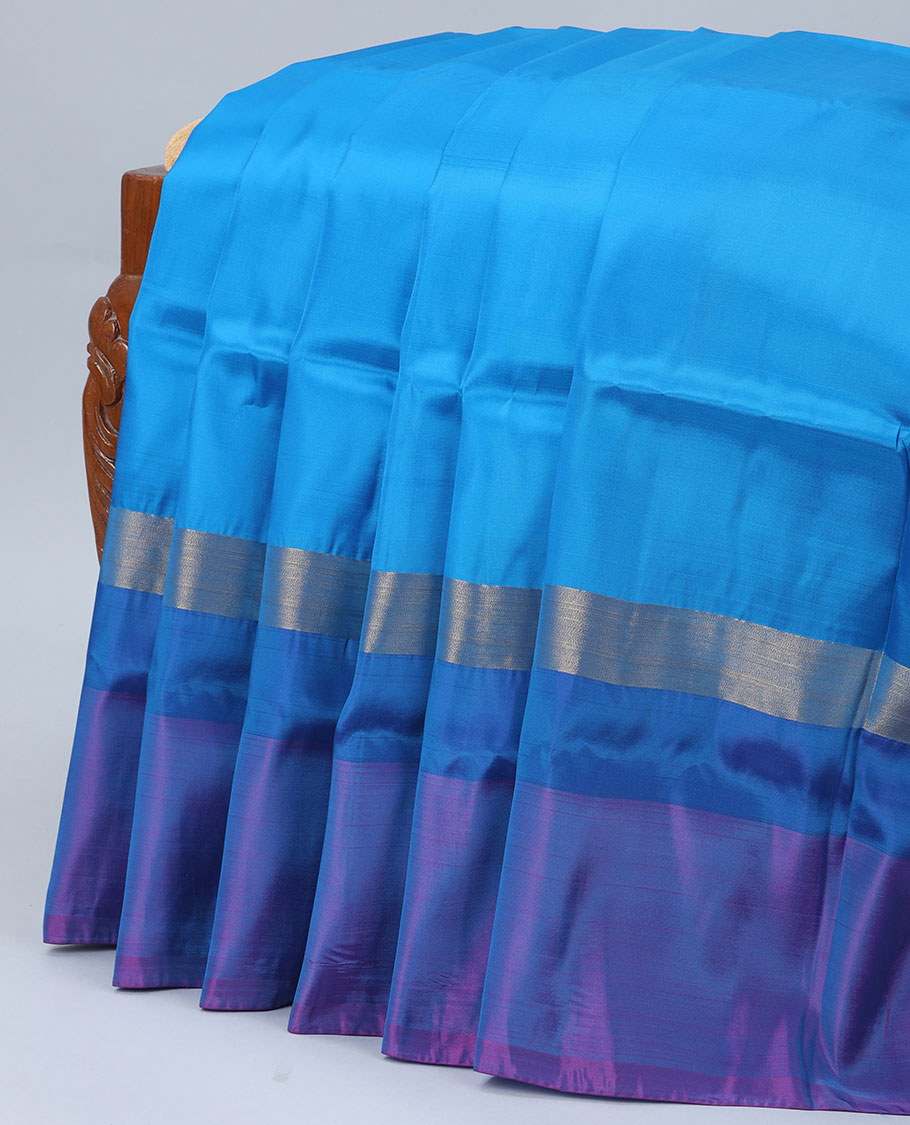 Blue plain design uppada saree, contrast plain border & plain design pallu