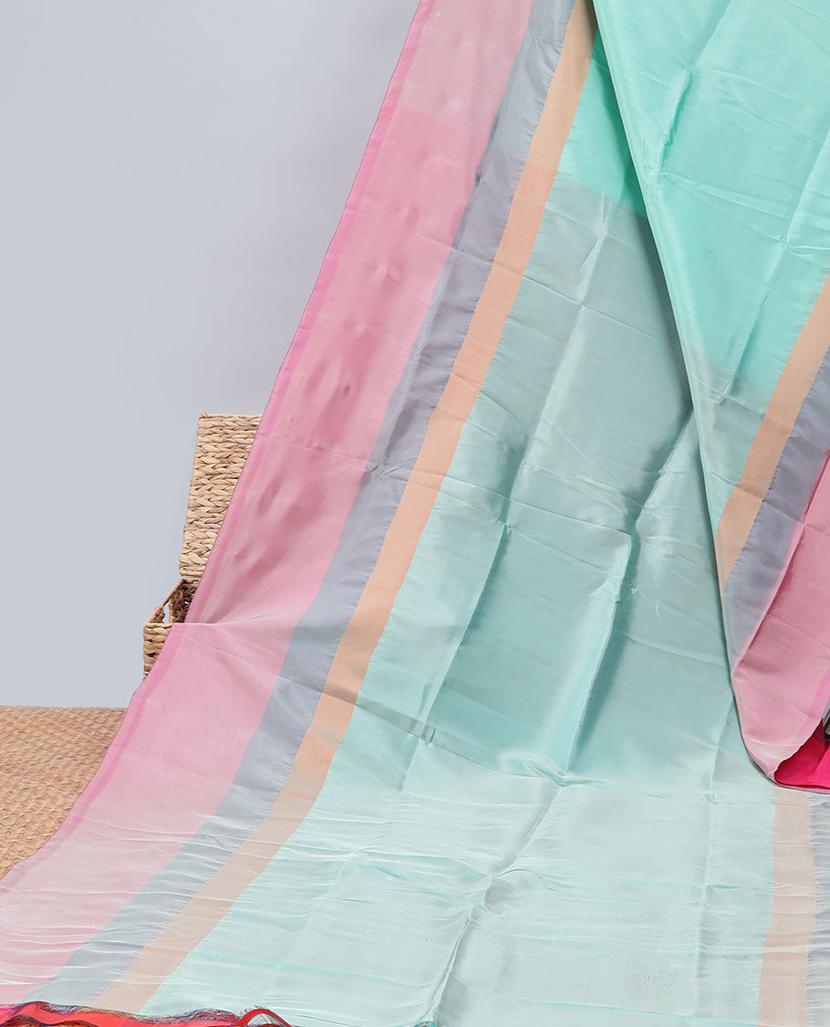 Light blue plain design uppada saree, contrast plain border & plain design pallu