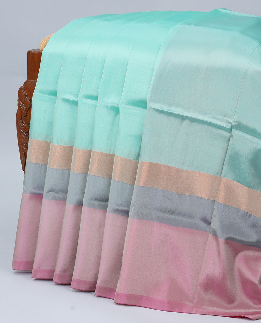 Light blue plain design uppada saree, contrast plain border & plain design pallu