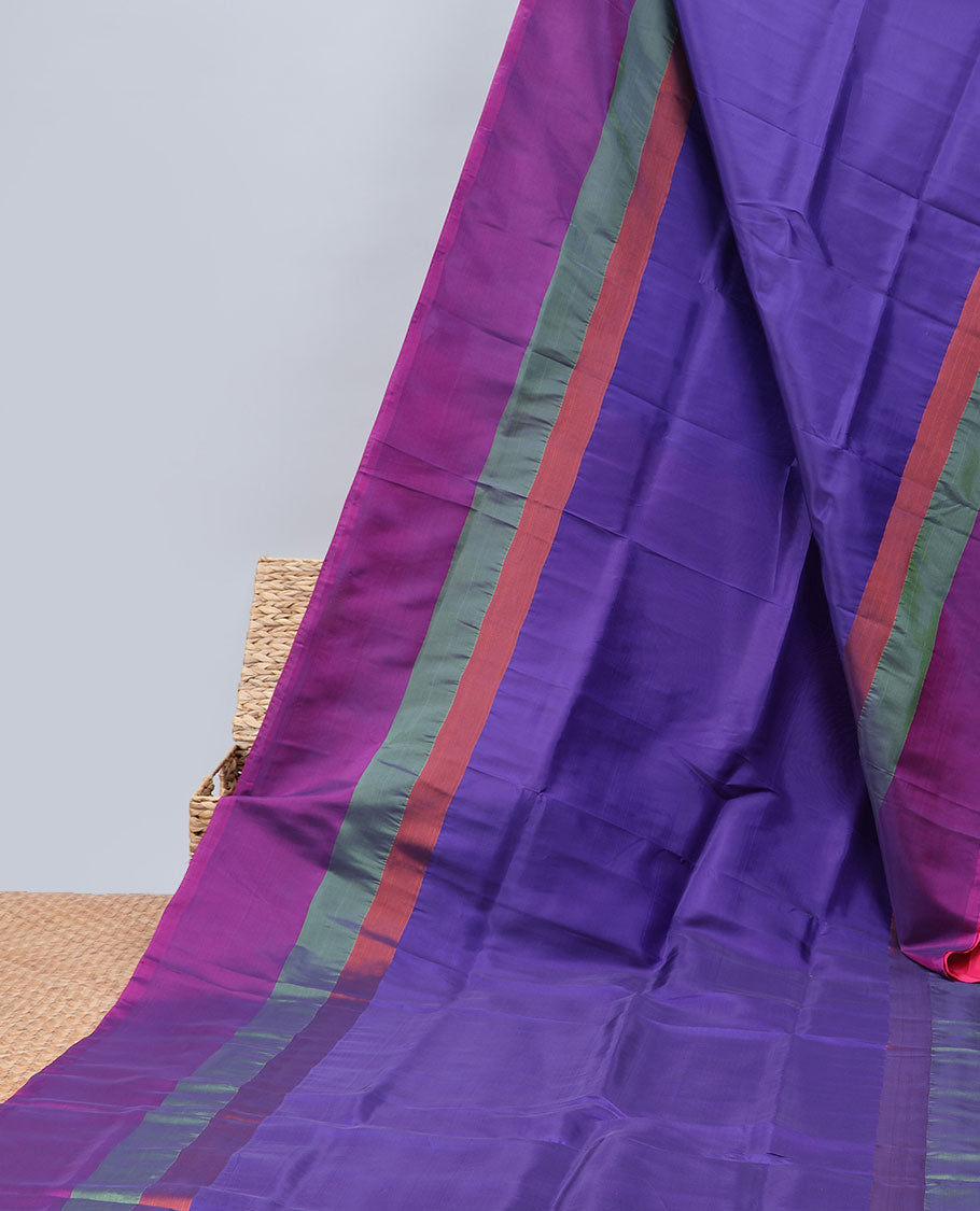 Blue plain design uppada saree, contrast plain border & plain design pallu