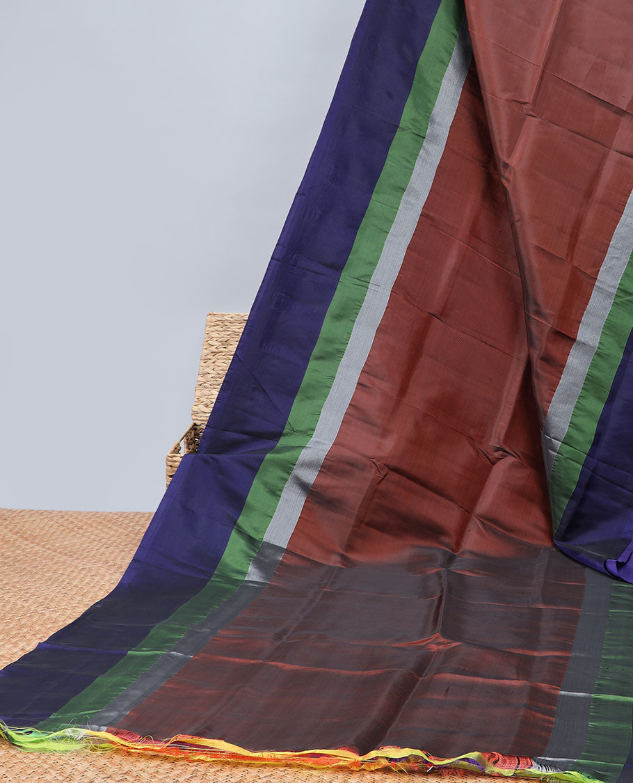 Brown plain design uppada saree, contrast plain border & plain design pallu