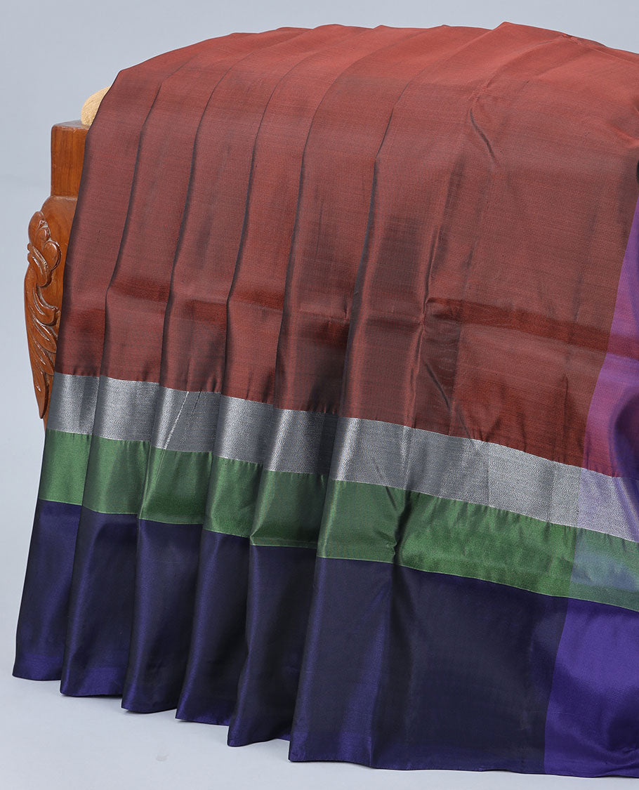 Brown plain design uppada saree, contrast plain border & plain design pallu