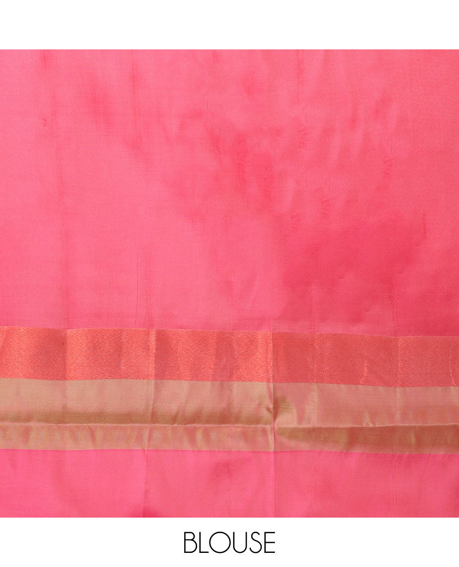 Salmon pink plain design uppada saree, contrast plain border & plain design pallu
