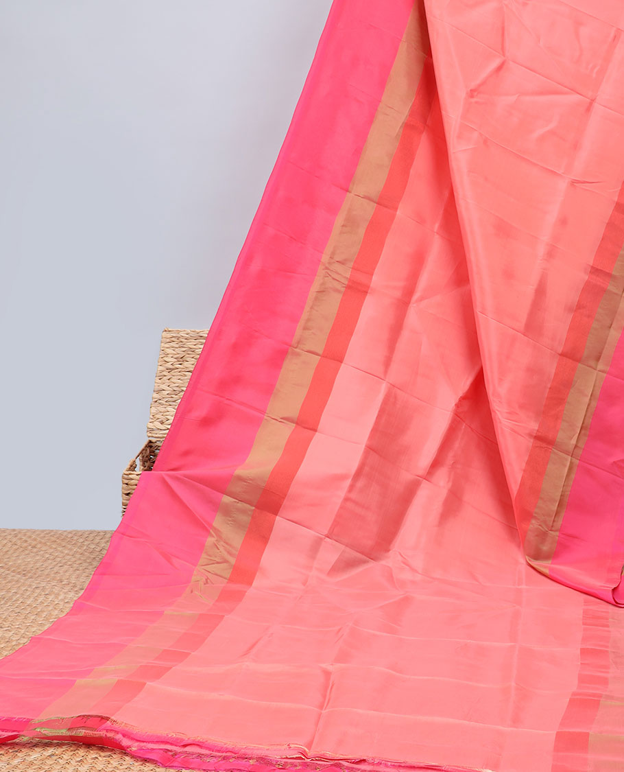 Salmon pink plain design uppada saree, contrast plain border & plain design pallu
