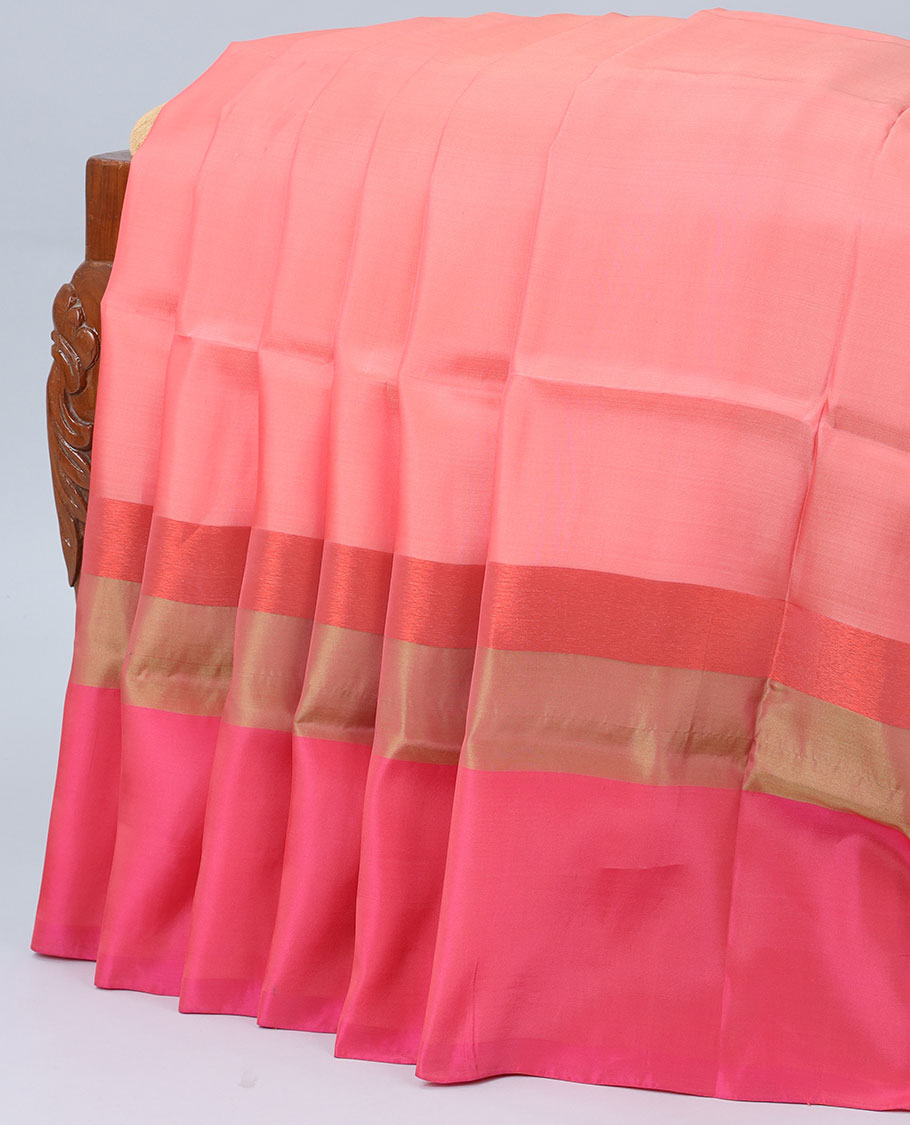 Salmon pink plain design uppada saree, contrast plain border & plain design pallu