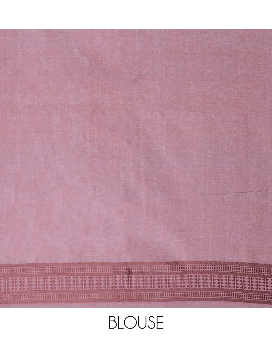 Borderless peach striped Semi banaras tussar saree, self-pallu of traditional designs