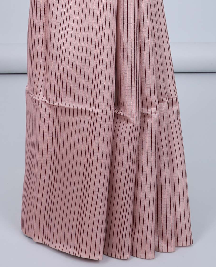 Borderless peach striped Semi banaras tussar saree, self-pallu of traditional designs