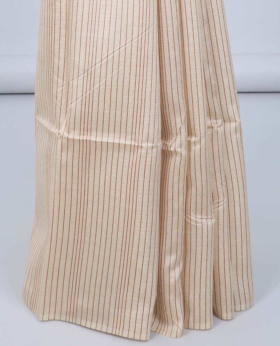 Borderless light sandal striped Semi banaras tussar saree, self-pallu of traditional designs