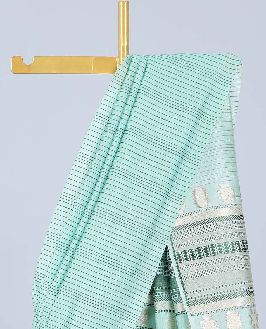 Borderless peach striped Semi banaras tussar saree, self-pallu of traditional designs