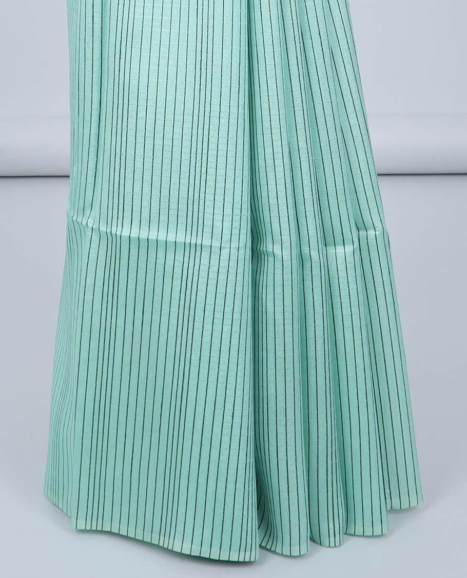 Borderless peach striped Semi banaras tussar saree, self-pallu of traditional designs