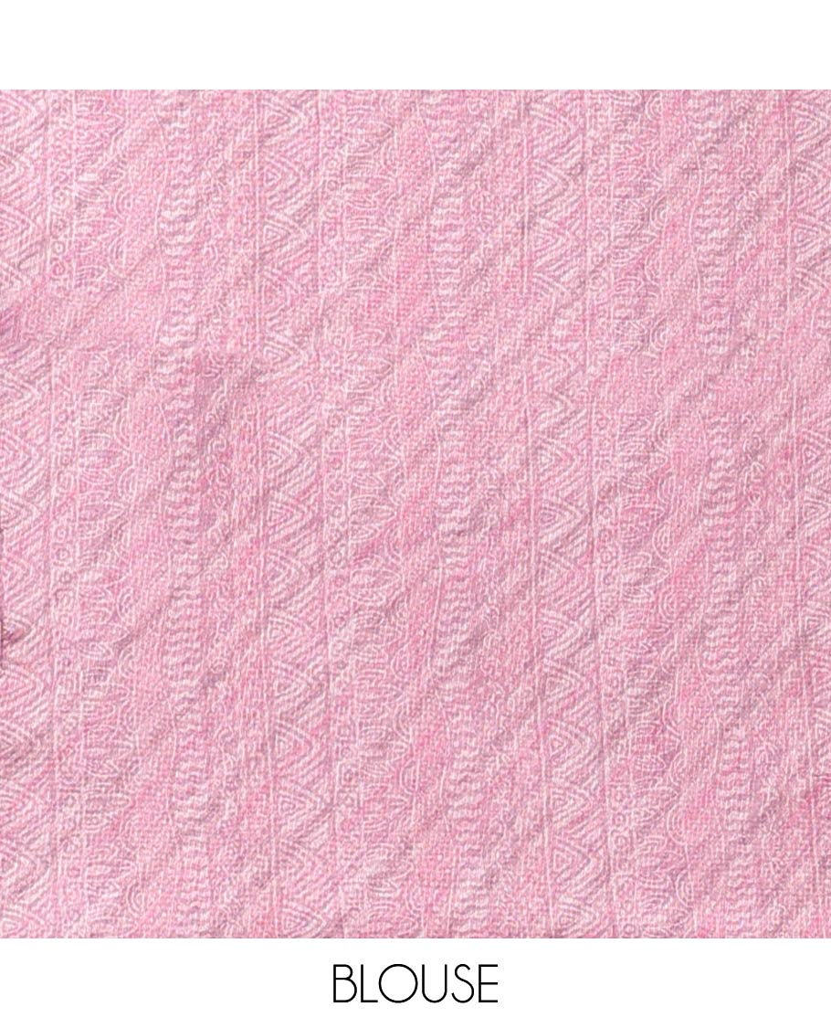 Borderless pink geometric printed semi banaras linen saree, self-pallu of geometric print & threadwork