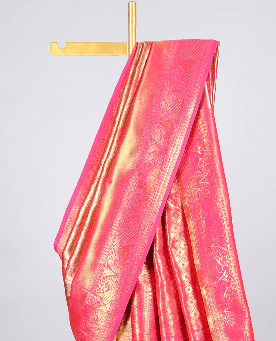 Multi-color meenakari jacquard Semi banaras tissue saree, traditional design border & ogee patterned pallu