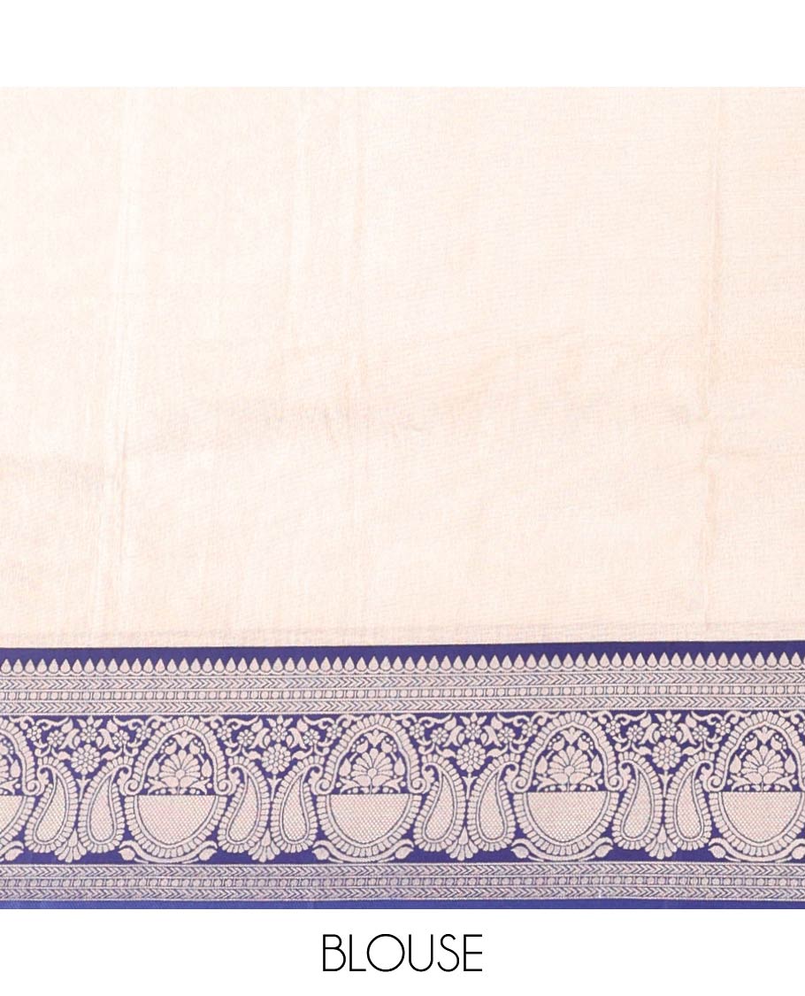 Cream floral and bird meenakari jacquard Semi banaras tissues saree, contrast traditional design border & intricate pallu
