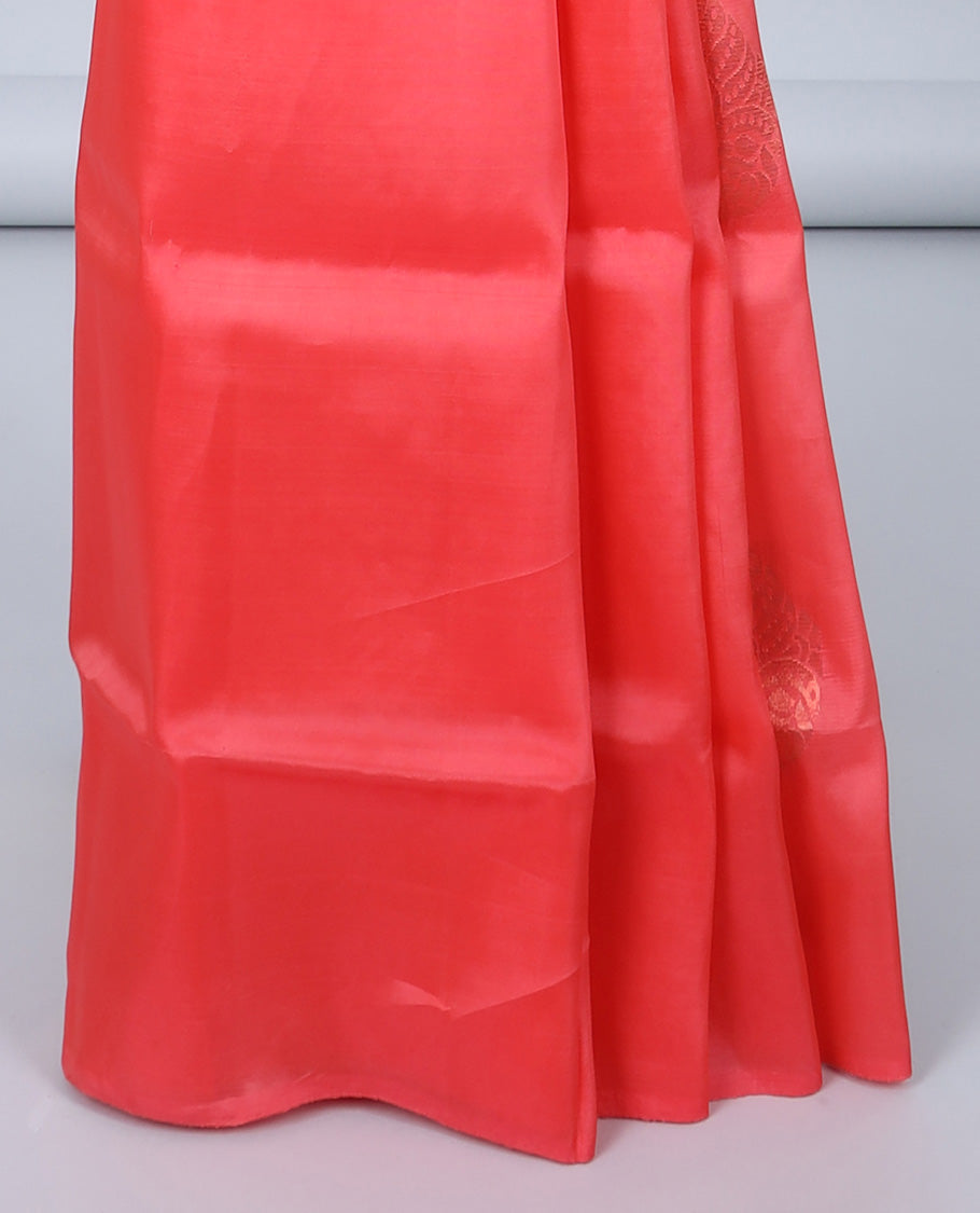 Borderless red uppada silk mix saree with buttas, contrast jaal design pallu