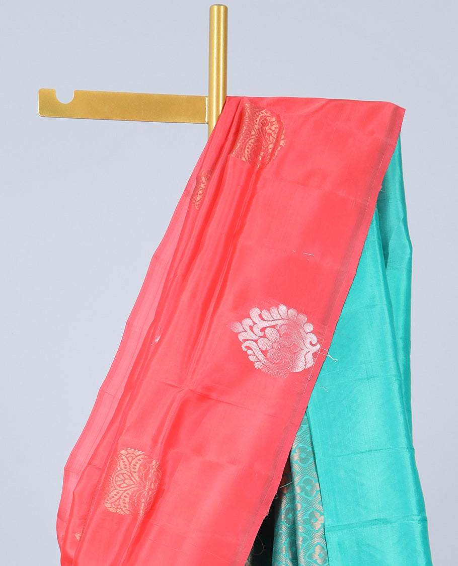 Borderless red uppada silk mix saree with buttas, contrast jaal design pallu