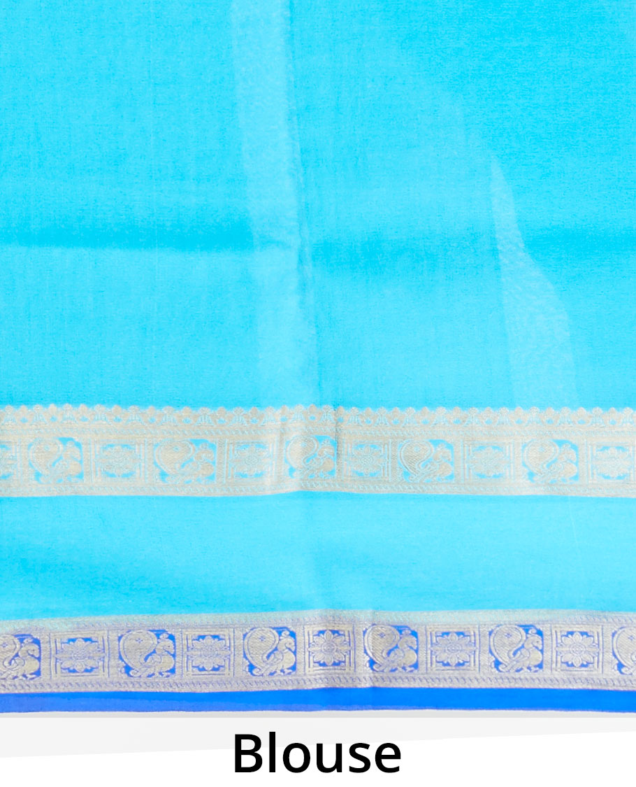 Pink mysore silk saree with zari buttas, contrast traditional design zari border & pallu of jaal 
