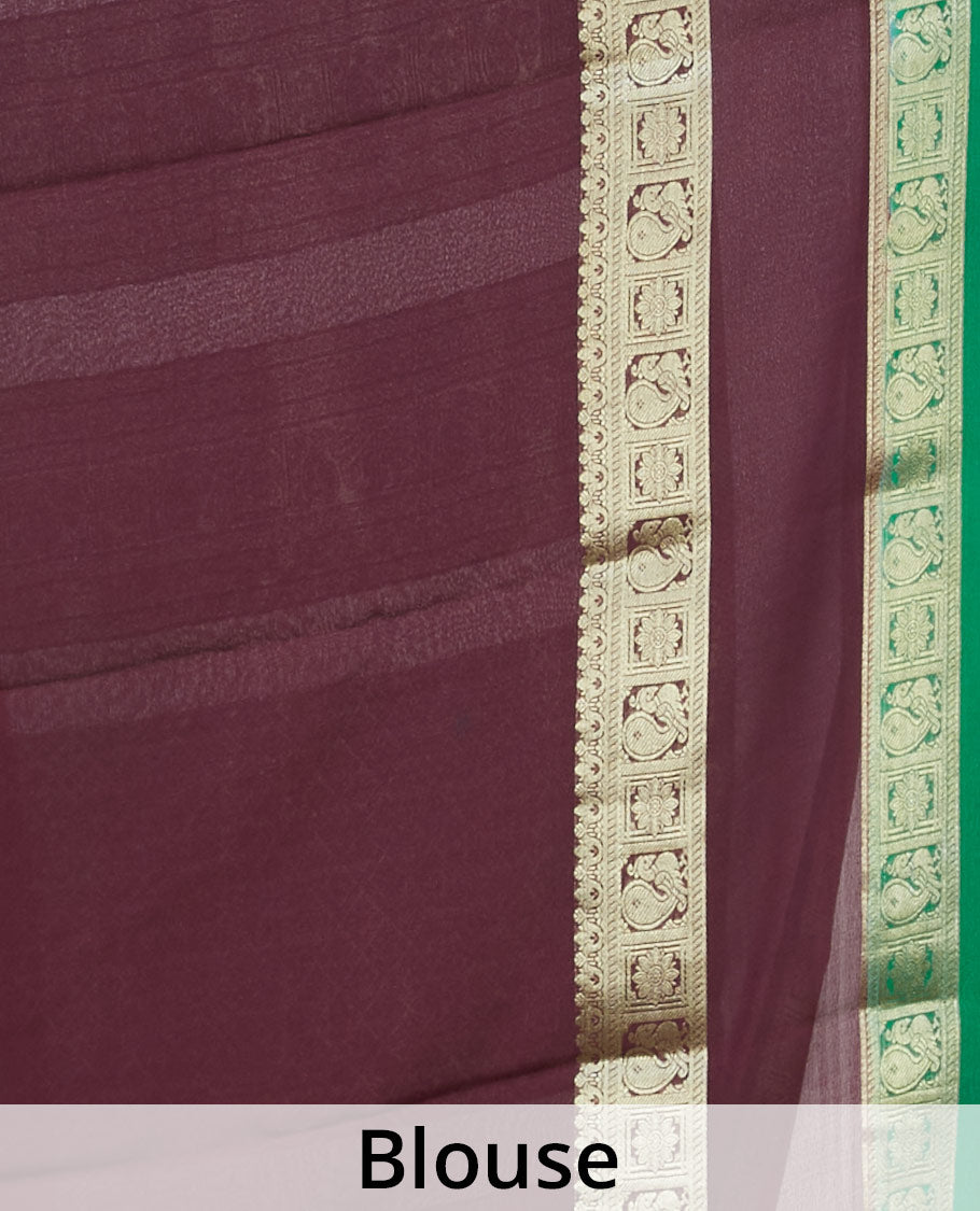 Pink mysore silksaree with zari buttas, contrast rettai pettu border of peacock & floral designs & pallu of jaal design