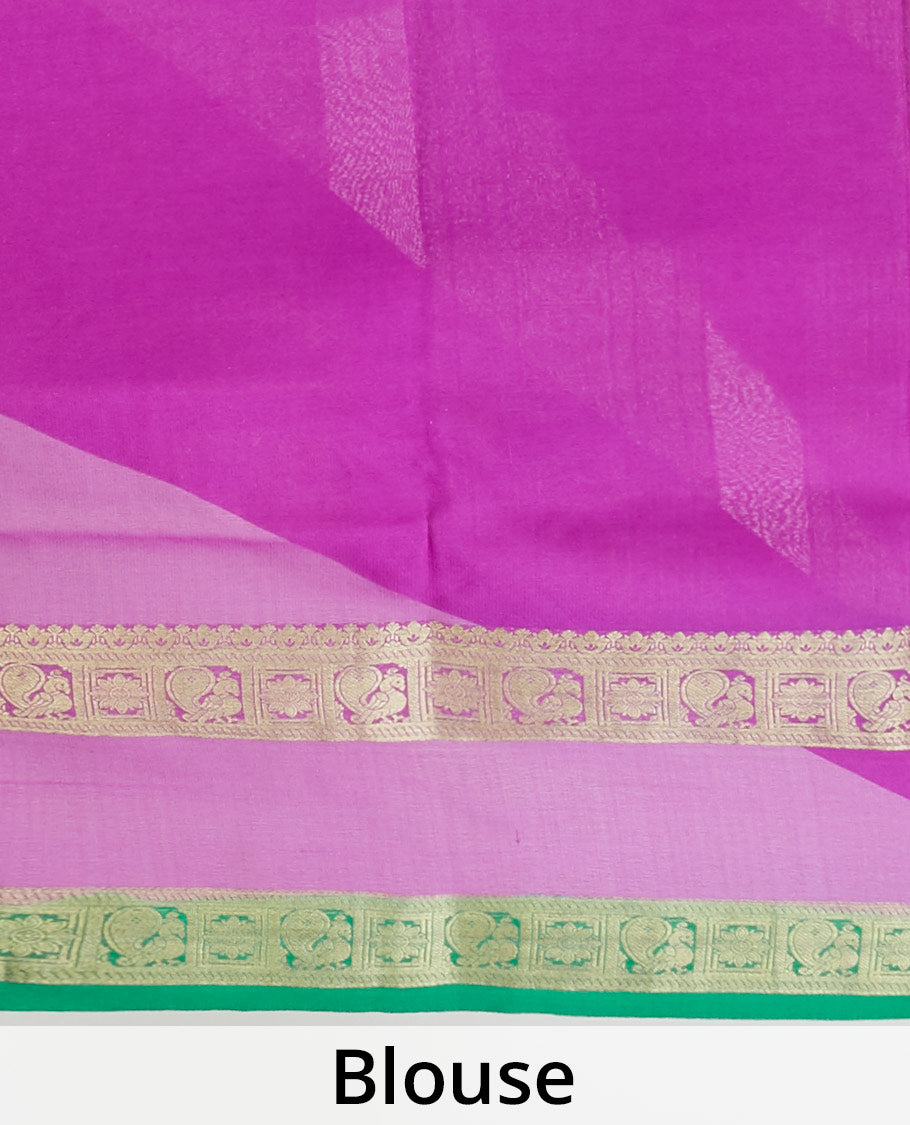 Yellow zari buttas mysore silk saree, contrast rettai pettu border of peacock & floral designs & pallu of jaal designs