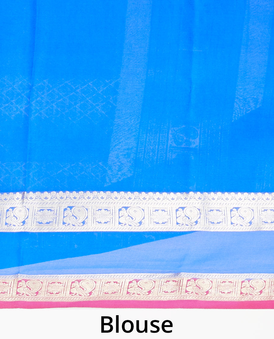 Green zari buttas mysore silk saree, contrast rettai pettu border of peacock & floral designs & pallu of jaal designs