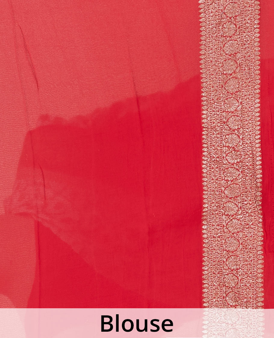 Cream floral jaal jacquard banaras georgette saree, contrast floral creeper border & intricate pallu