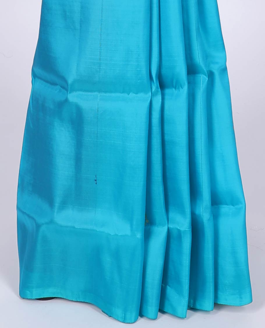 Borderless blue uppada saree with buttas, contrast intricate patterned pallu