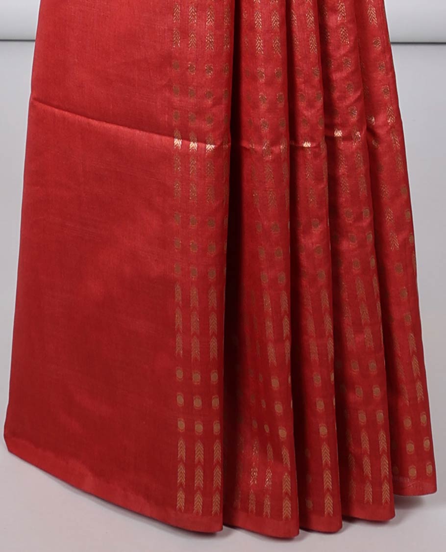 Borderless red Semi banaras jute saree with zari designs,self-pallu of zari designs