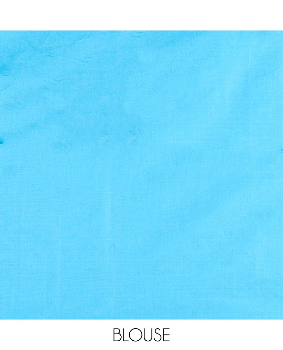 Borderless blue Semi banaras jute saree with zari designs,self-pallu of zari designs