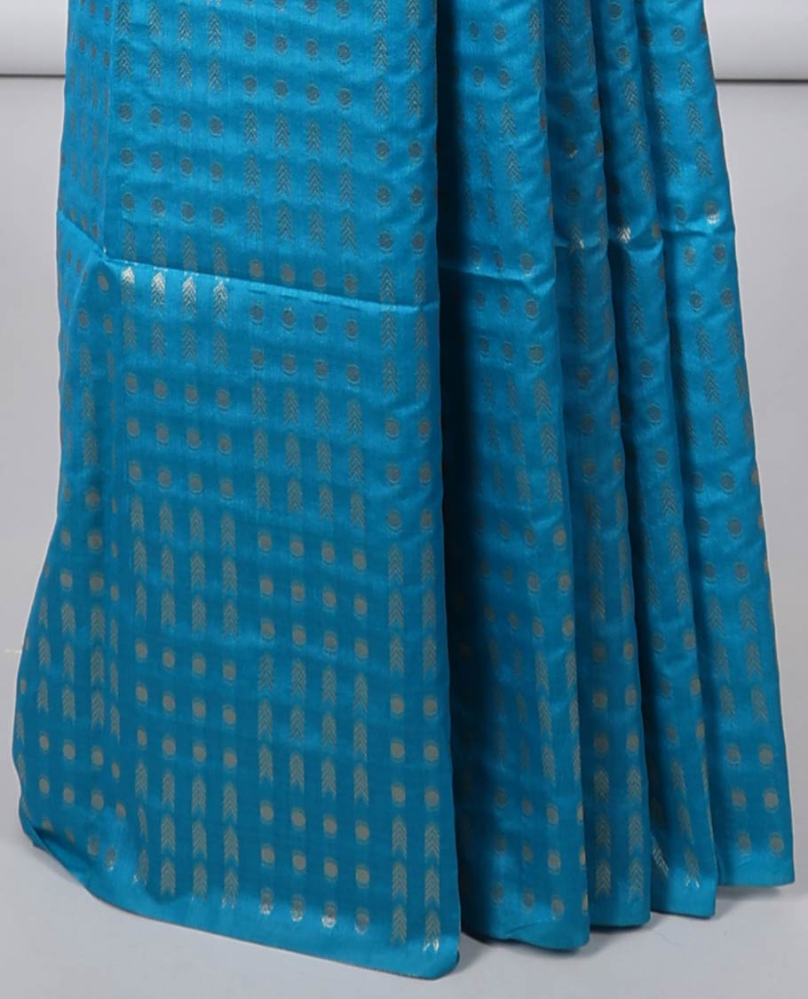 Borderless blue Semi banaras jute saree with zari designs,self-pallu of zari designs