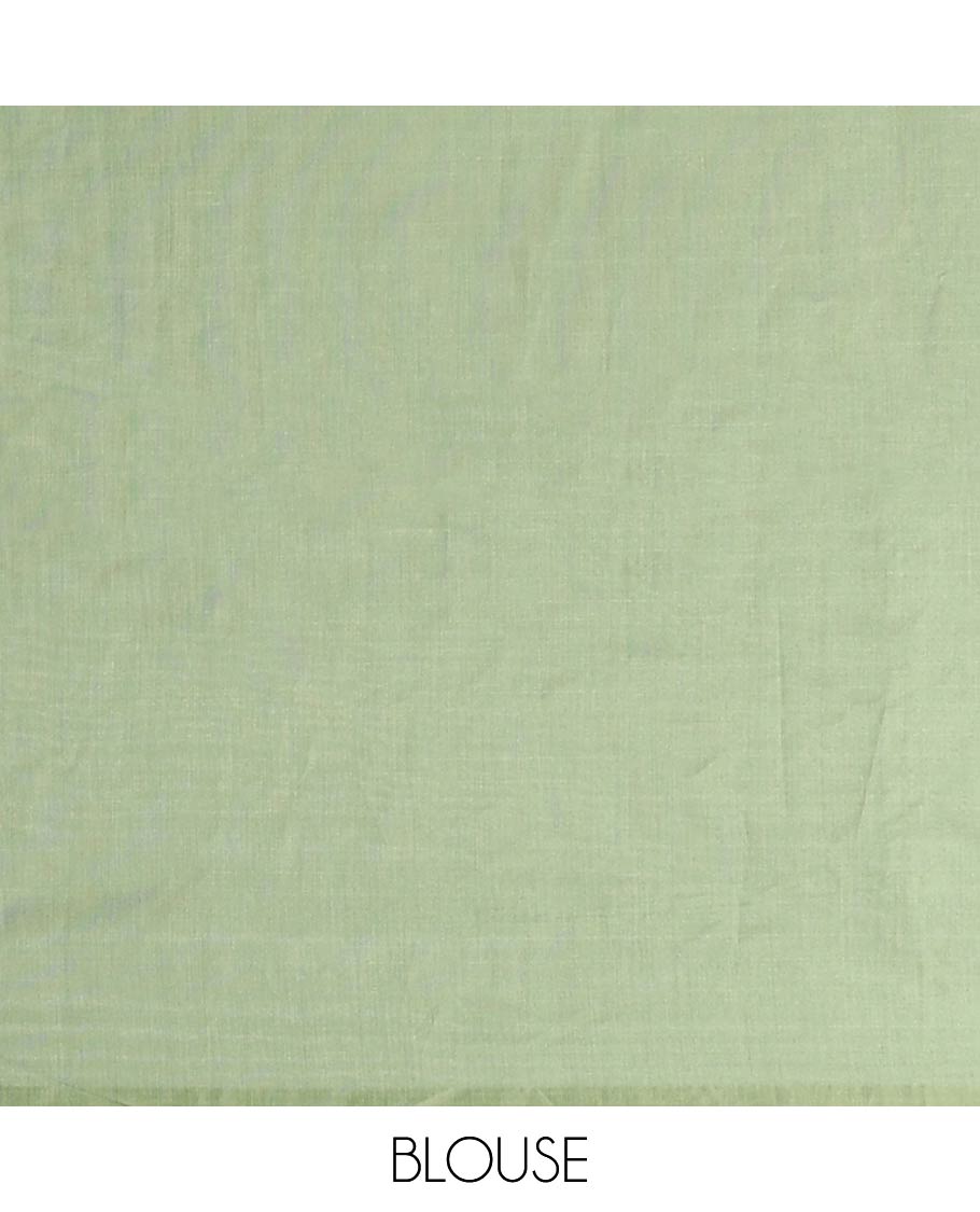 Borderless green Semi banaras jute saree with zari designs,self-pallu of zari designs