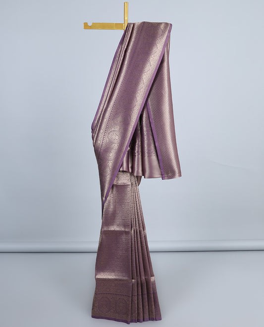 Pomp and power purple floral jacquard fancy softy saree, zari border & pallu of traditional designs