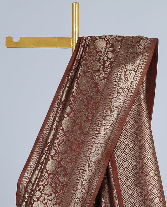 Brown jacquard fancy Softy saree, traditional zari border & pallu of jaal designs