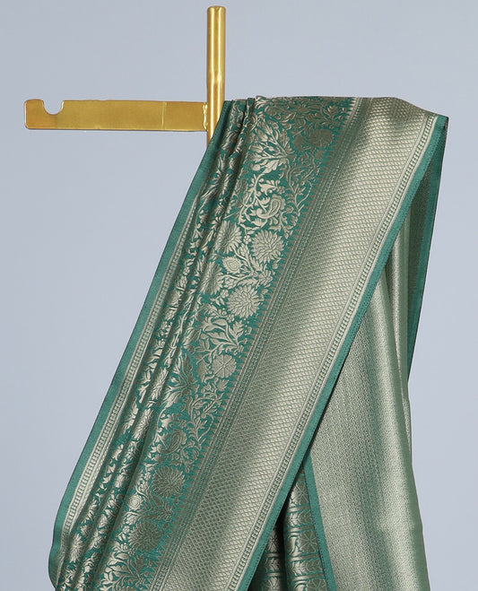 Green floral jaal jacquard fancy softy saree, traditional zari border & pallu of floral designs