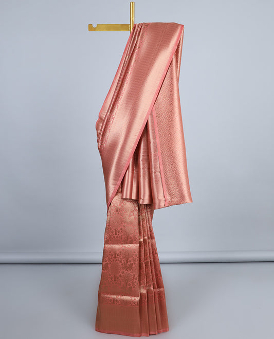 Peach jacquard fancy softy saree, traditional design border & pallu of jaal designs
