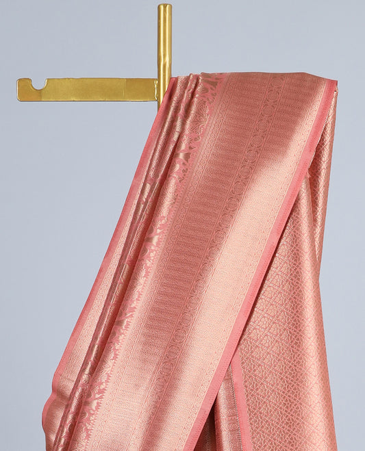 Peach jacquard fancy softy saree, traditional design border & pallu of jaal designs