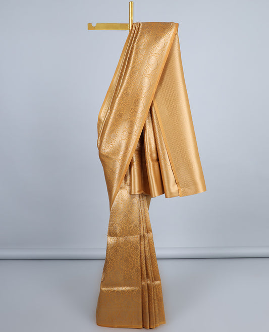 Yellow jacquard fancy softy saree, traditional design border & pallu of jaal designs