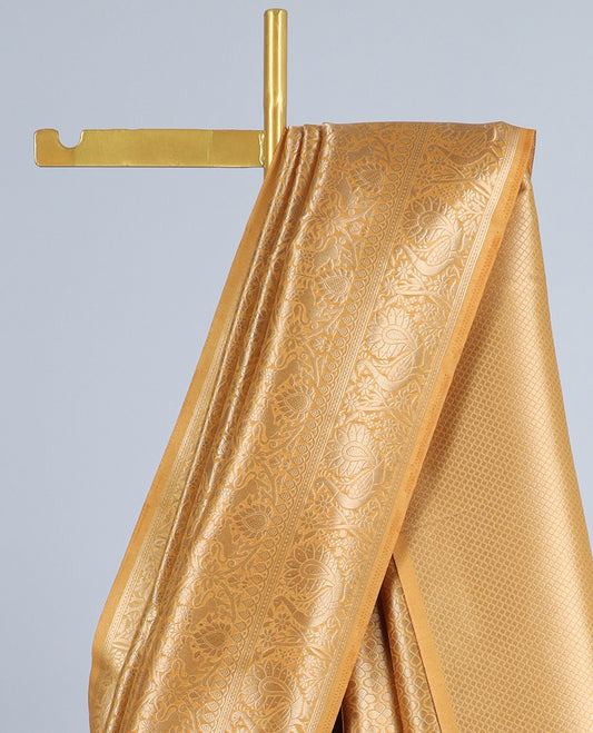 Yellow jacquard fancy softy saree, traditional design border & pallu of jaal designs