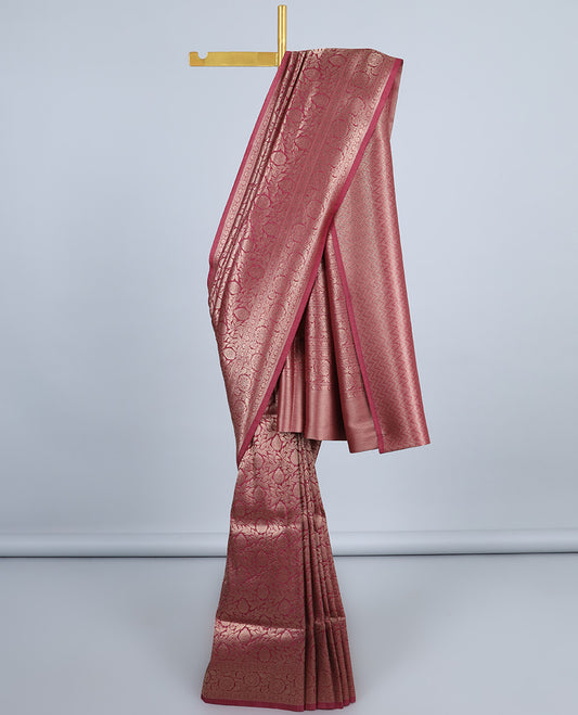 Pink jacquard fancy softy saree, floral creeper border & pallu of intricate designs