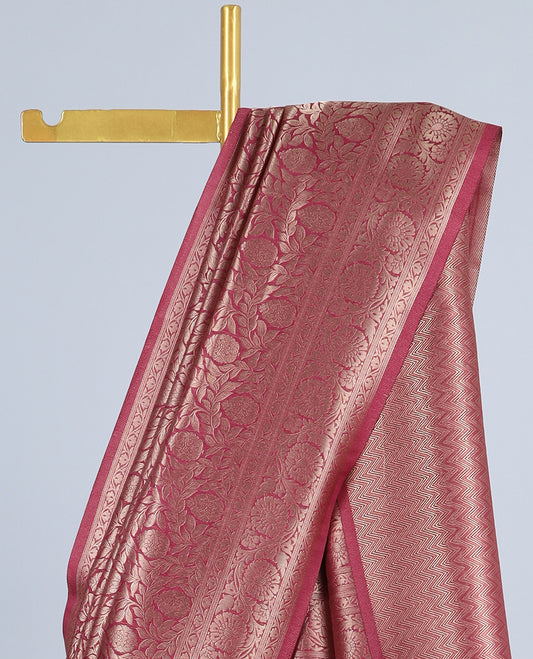 Pink jacquard fancy softy saree, floral creeper border & pallu of intricate designs