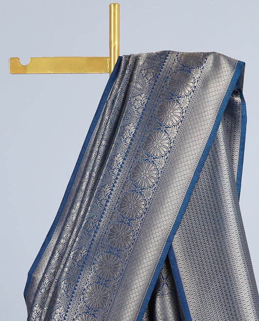 Blue jacquard fancy softy saree, zari border & pallu of traditional designs