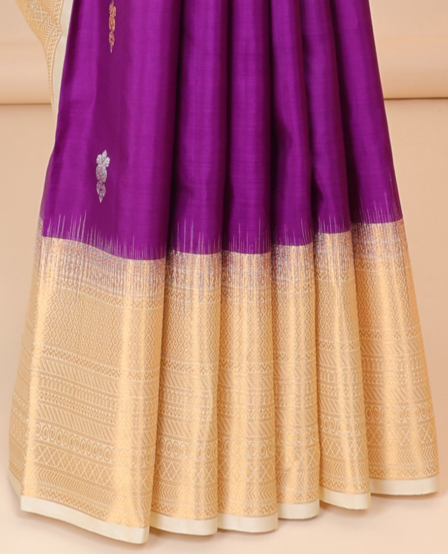 Purple zari buttas silksaree, contrast jaal pallu & border of neli kodi poun,muthu,manga,mayil kann,kathir & kodi visiry