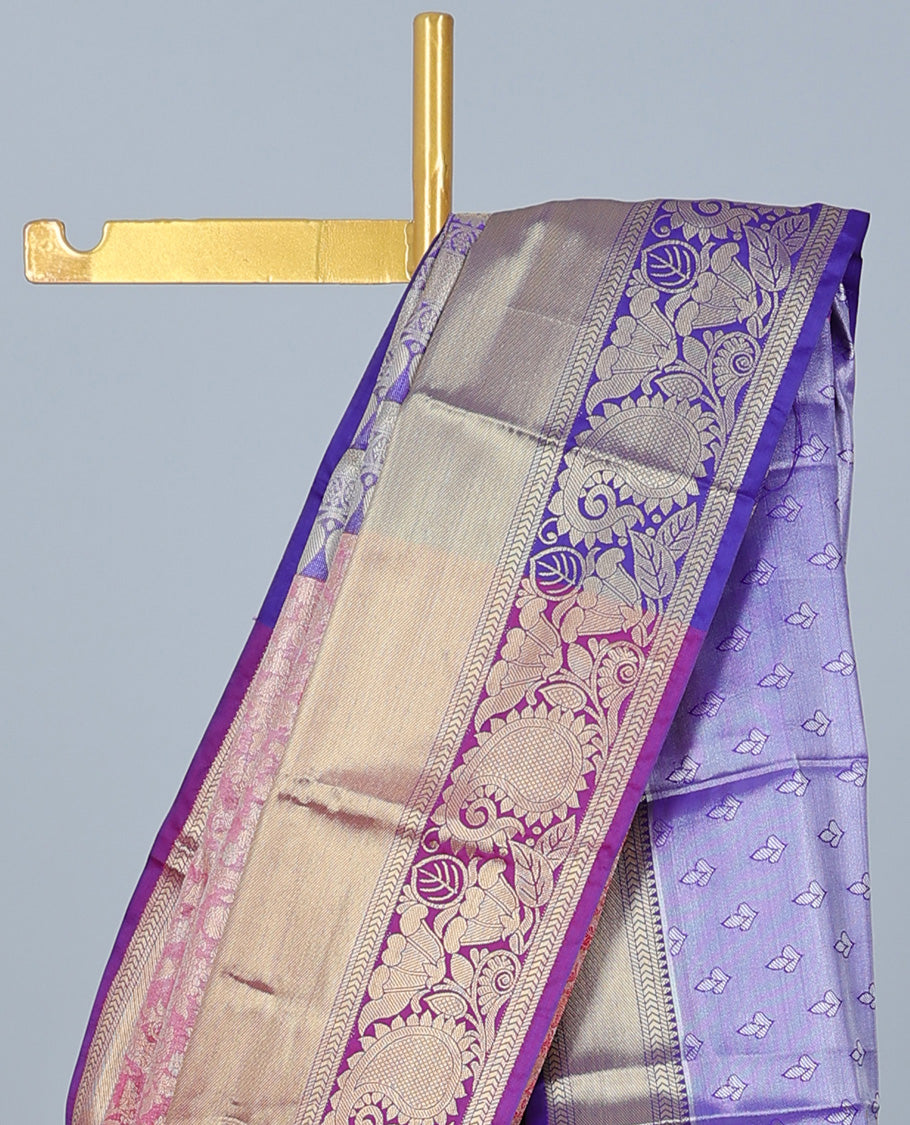 Pink floral jacquard Semi banaras tissue saree, contrast traditional design border & pallu of intricate designs