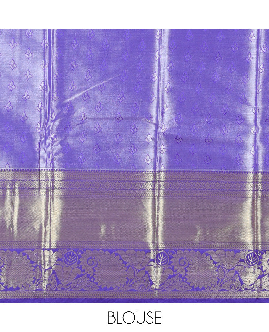 Pink floral jacquard Semi banaras tissue saree, contrast traditional design border & pallu of intricate designs