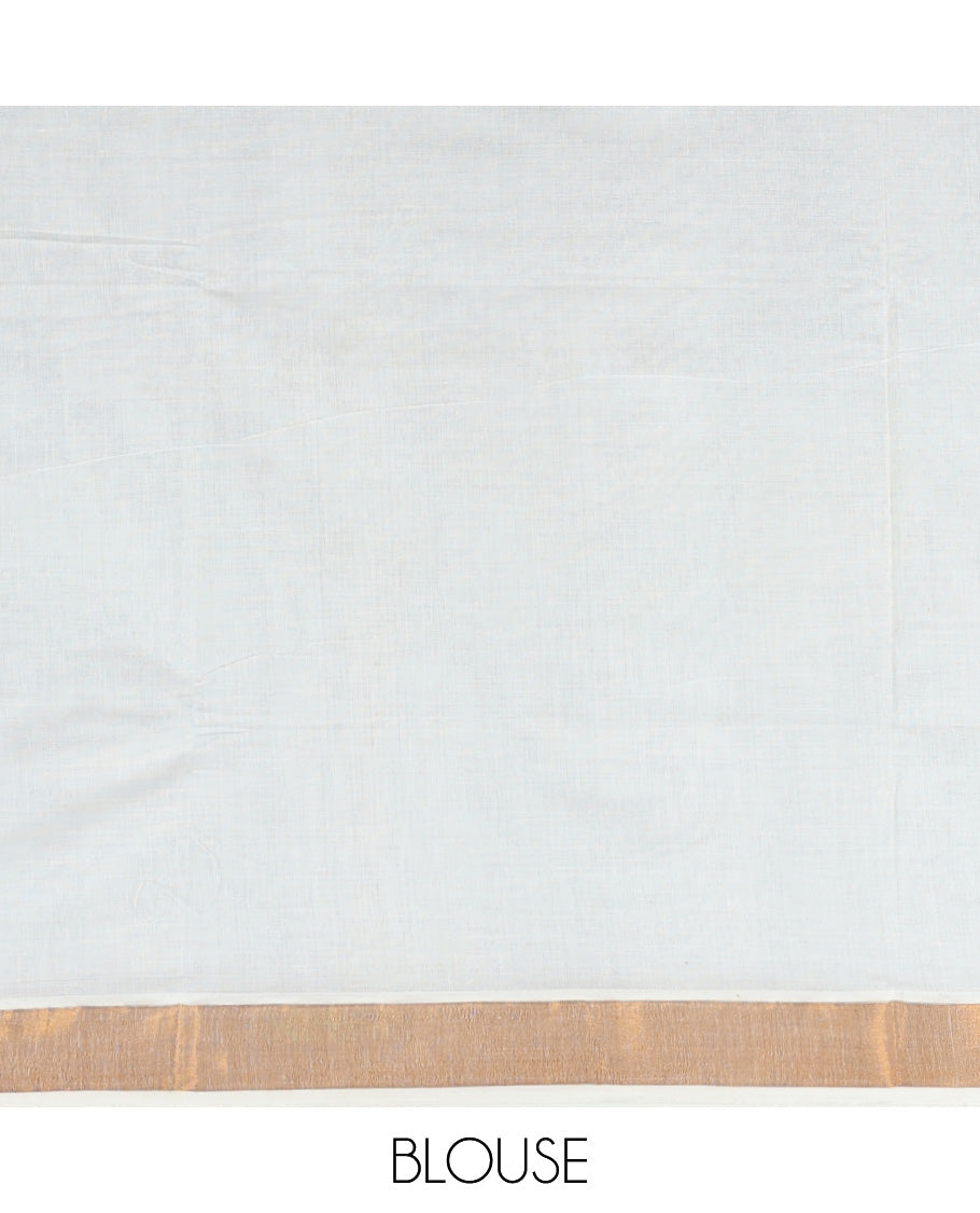 Cream kerala saree with zari stripes, plain border & pallu of zari designs