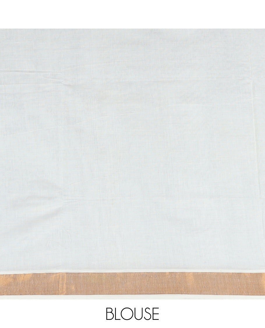 Cream kerala saree, plain border & pallu of peacock zari designs