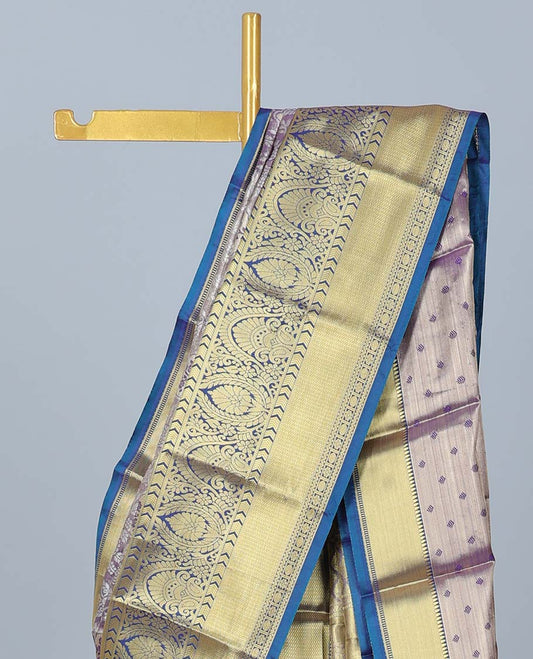 Light violet jacquard budget silk saree, contrast traditional design zari border & pallu of intricate designs
