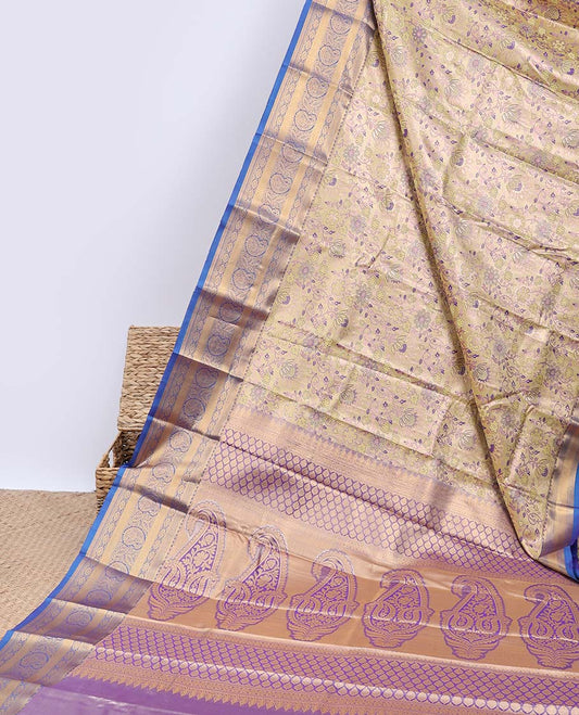 Yellow jacquard budget silk saree, contrast traditional design zari border & pallu of intricate designs