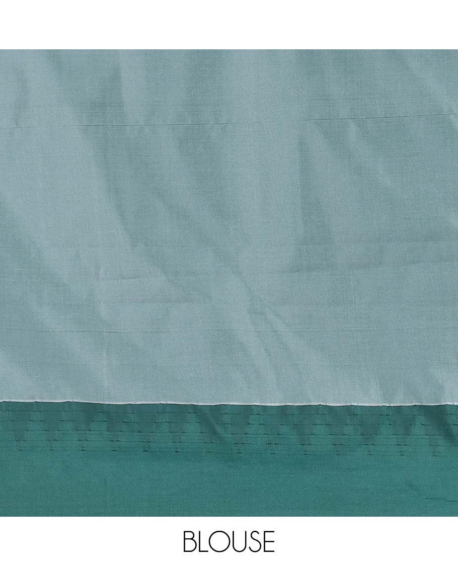 White semi-soft silk saree with zari buttas, contrast vidarbha border & pallu of intricate designs