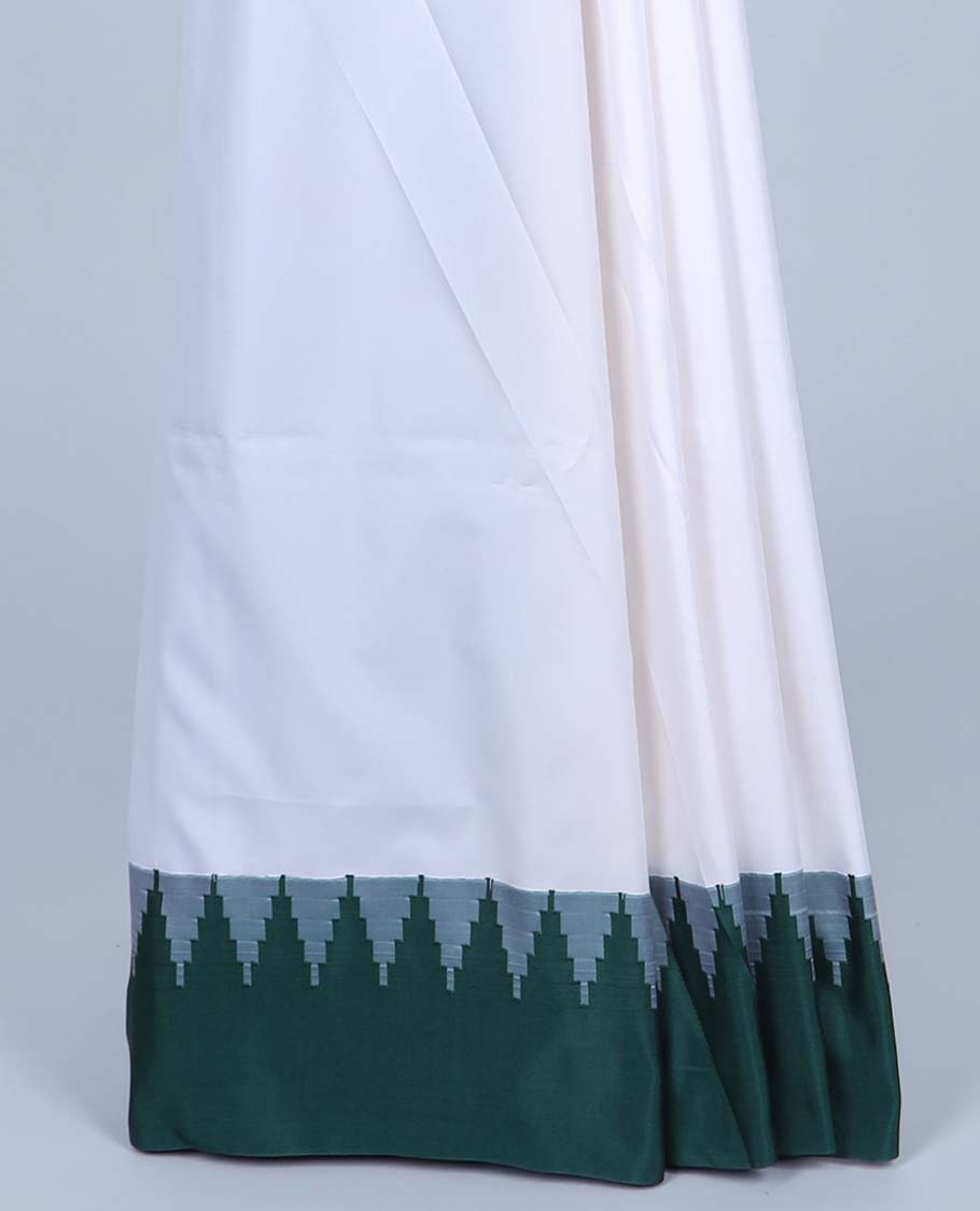 White semi-soft silk saree with zari buttas, contrast vidarbha border & pallu of intricate designs