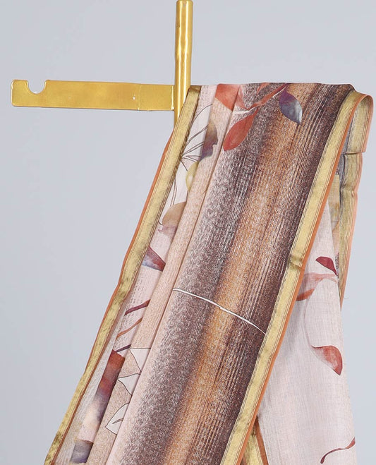 Multi-color abstract-style floral printed Kuppadam cotton saree, zari border & pallu of floral print